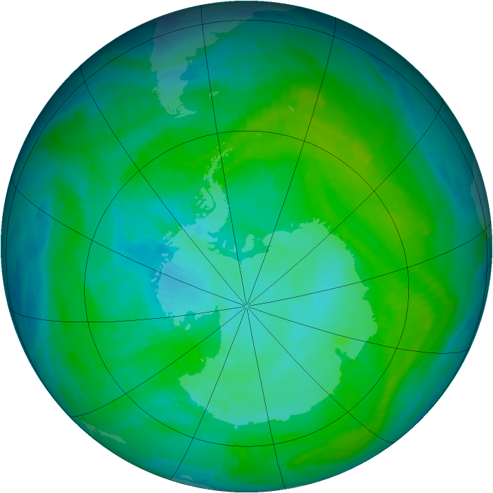 Antarctic ozone map for 02 January 2001